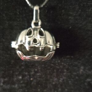 Silver Tone Pumpkin Pendant Necklace